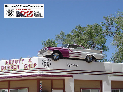 The Purple & White DeSoto on the roof ... DeSoto's Salon, 327 Lewis Avenue, Ash Fork, Arizona, along Historic Route 66
