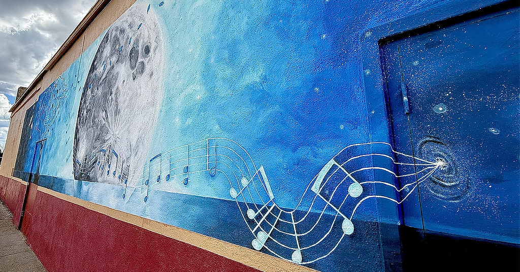 Mural at Arizona Music Pro, at 122 East Route 66 in Flagstaff ... Painted by local artist Jo Rohrbacker