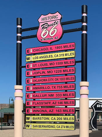 Historic Route 66 mileage chart from Kingman, Arizona