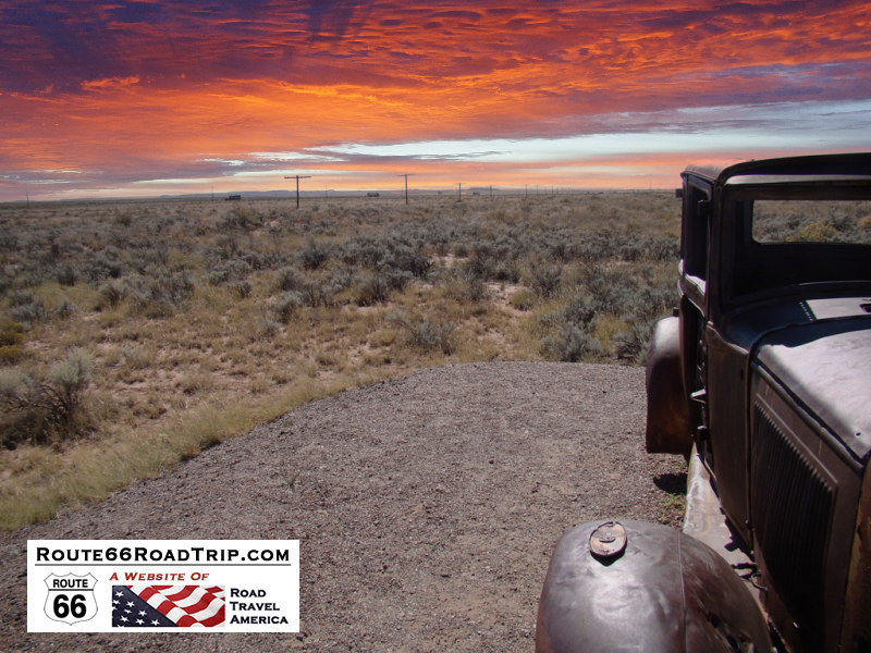 The roadbed of Historic U.S. Route 66 can still be seen as it passes through the Painted Desert