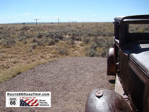 Remnants of Route 66 can be seen in this photo of the Painted Desert in Arizona