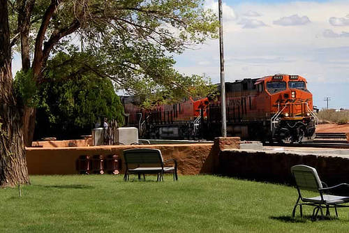 BNSF train passing by the historic La Posada Hotel ... Winslow is still a railroad town!