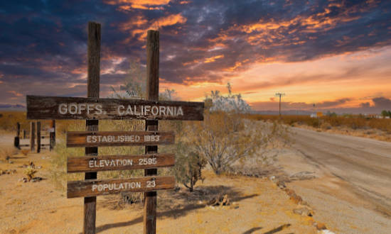 Goffs, California sign ... Established 1883, Population 23