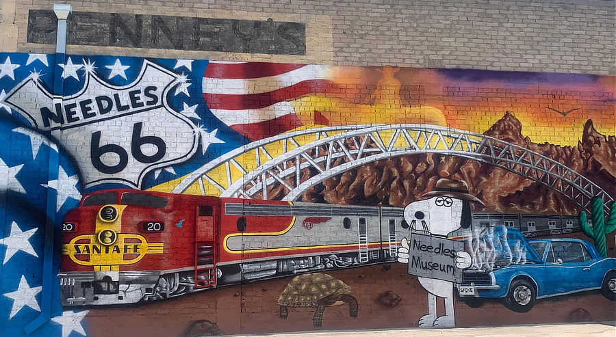 Route 66 Mural on the side of the Needles Regional Museum