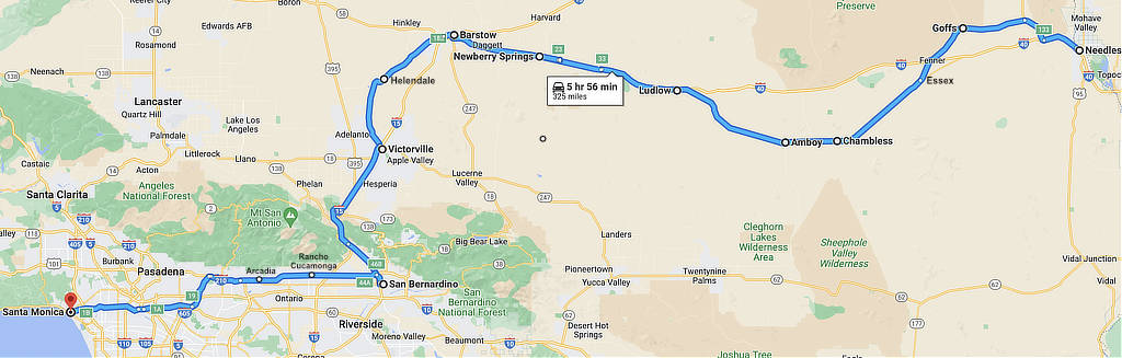 Map showing the location of Santa Monica on Historic Route 66