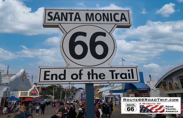 The "End of the Trail" sign on Route 66 in Santa Monica, California