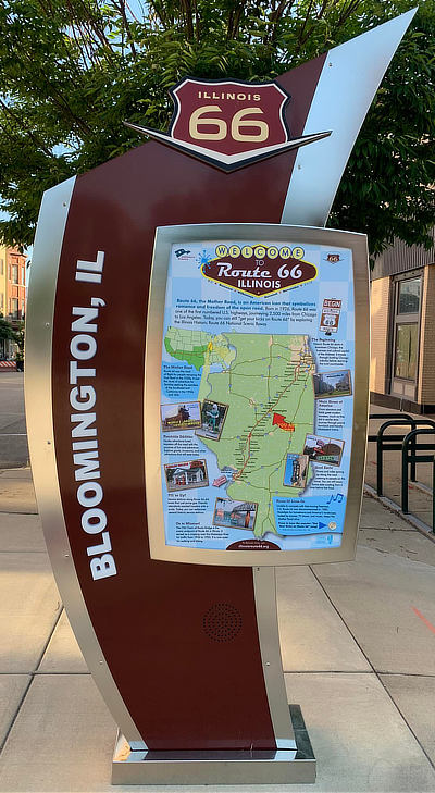 Route 66 information kiosk in Bloomington, Illinois