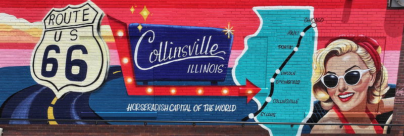 The beautiful new Collinsville, Illinois Route 66 mural was completed in June of 2025!