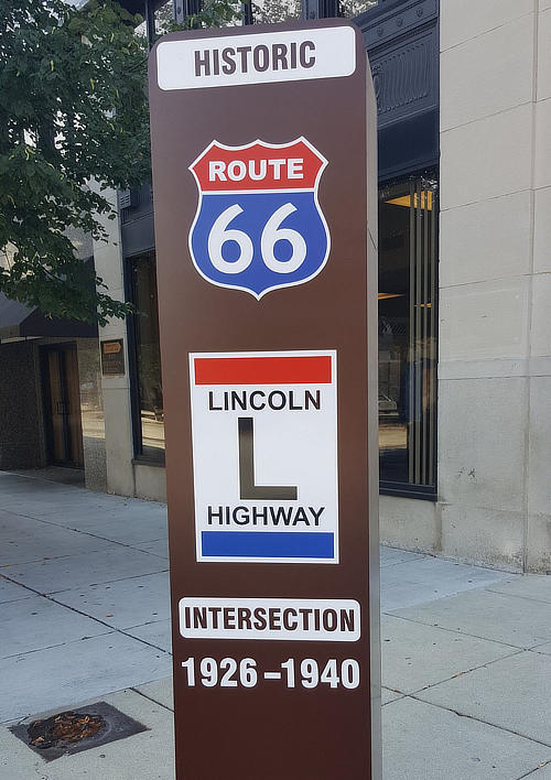 Intersection of Route 66 and the Lincoln Highway in Joliet, Illinois