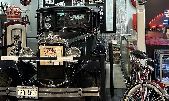 Antique car on display at the Litchfield Museum & Route 66 Welcome Center in Illinois