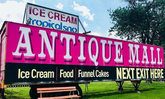 Sign for The Pink Elephant Antique Mall, Livingston, Illinois