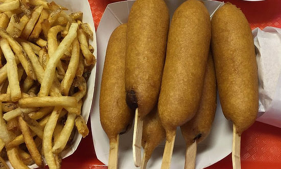Those famous Cozy Dogs and fries, in Springfield, Illinois