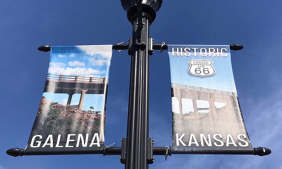 Historic U.S. Route 66 banners in Galena, Kansas