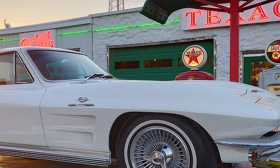 White Chevrolet Corvette at Gearhead Curios in Galena, Kansas