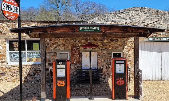 Phillips 66 gas pumps at Spencer Station in Missouri on Historic U.S. Route 66