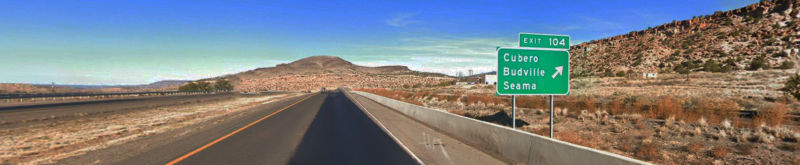 Exit 104 to the Budville Trading Company on Route 66 between Albuquerque and Grants, New Mexico