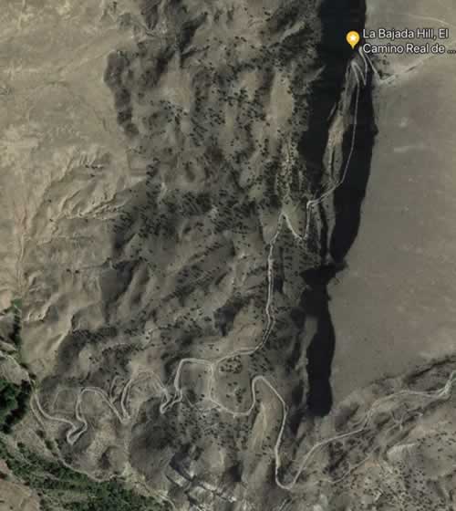 Aerial view of present-day La Bajada switchbacks on old Route 66