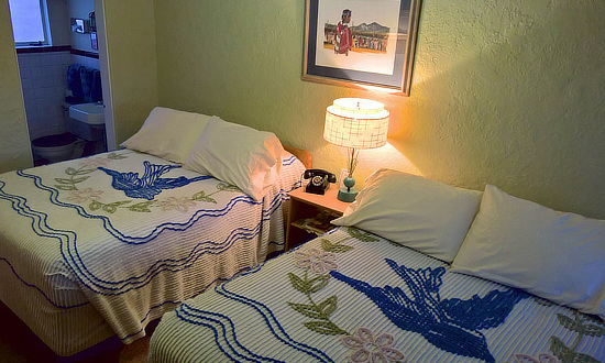 Interior view of one of the guest rooms at the Blue Swallow Motel in Tucumcari, New Mexico