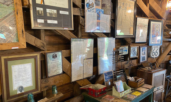 Exhibit area inside the Arcadia Round Barn on Route 66 in Oklahoma