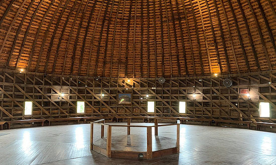 Inside the Arcadia Round Barn on Route 66 in Oklahoma