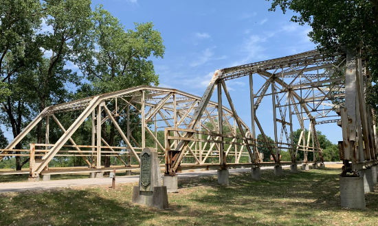 Twin spans of the H. Tom Kight, Jr. Route 66 Bridge at Rogers Point Park in Catoosa, Oklahoma