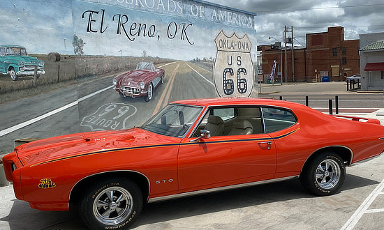 Pontiac GTO "The Judge" at The Filling Station, on Route 66 in El Reno, Oklahoma