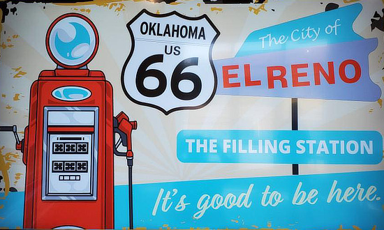 Sign at The Filling Station in El Reno, Oklahoma ... It's Good to be Here!
