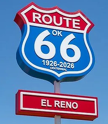 Route 66 Centennial monument In Petree Plaza in El Reno, Oklahoma