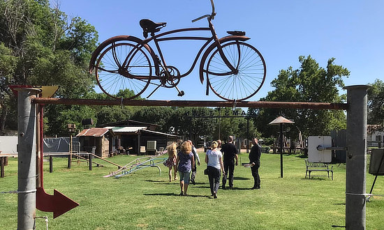 Visitors enjoying the grounds at Sam's Town on Route 66 in Erick, Oklahoma