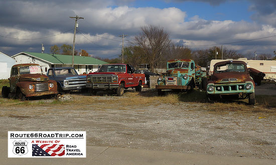 Classic, rusted trucks from earlier times, on Route 66 near Miami, Oklahoma