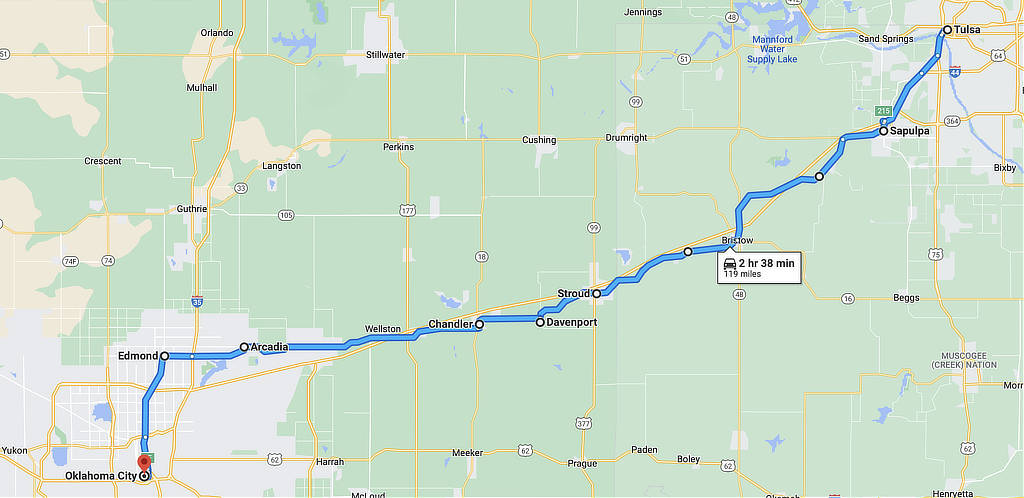 Map of Historic Route 66 showing the location of Chandler