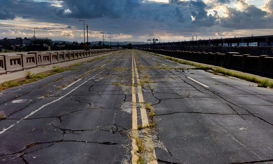The surface of the Cyrus Avery Route 66 Memorial Bridge in Tulsa, Oklahoma
