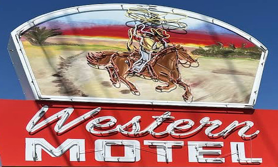 Neon sign for the Western Motel in Vinita, Oklahoma, on Historic Route 66