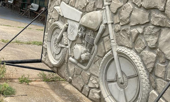 Exterior view of the Seaba Station Motorcycle Museum in Warwick, Oklahoma, on Historic Route 66