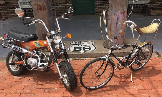 Motorcycles and bikes on display at the Seaba Station Motorcycle Museum in Warwick, Oklahoma, on Historic Route 66