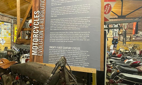 Interior display at the Seaba Station Motorcycle Museum in Warwick, Oklahoma, on Historic Route 66