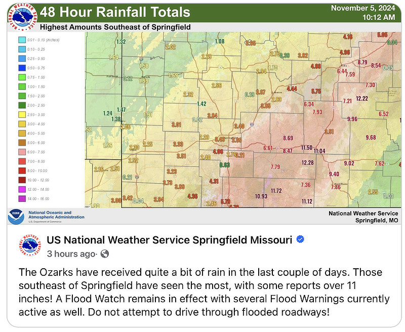 It rained a lot near Springfield Missouri ... over 11 inches of rain during a 48 hour period, November 5, 2024